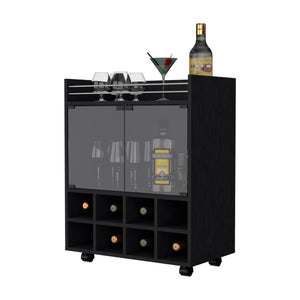 Homeroots Black Rolling Bar Cart With Wine Storage   535117