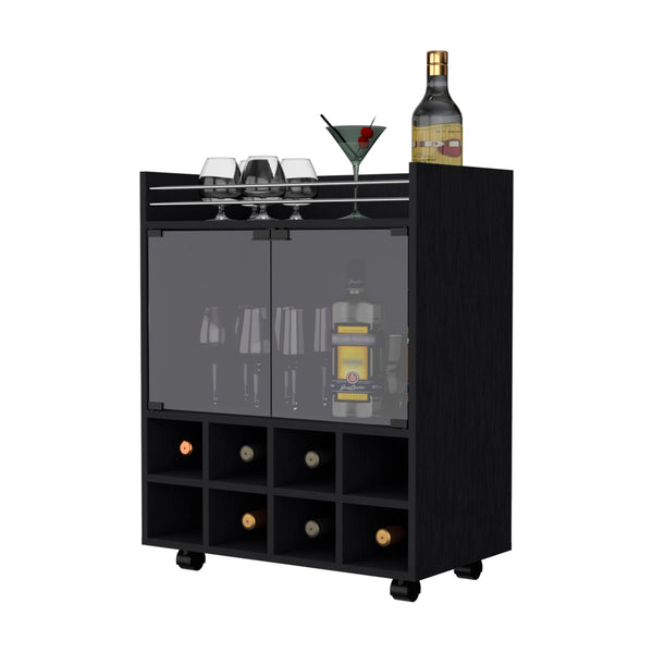 Homeroots Black Rolling Bar Cart With Wine Storage   535117