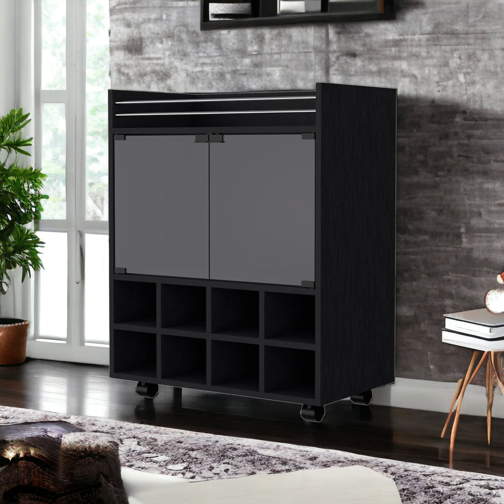 Homeroots Black Rolling Bar Cart With Wine Storage   535117