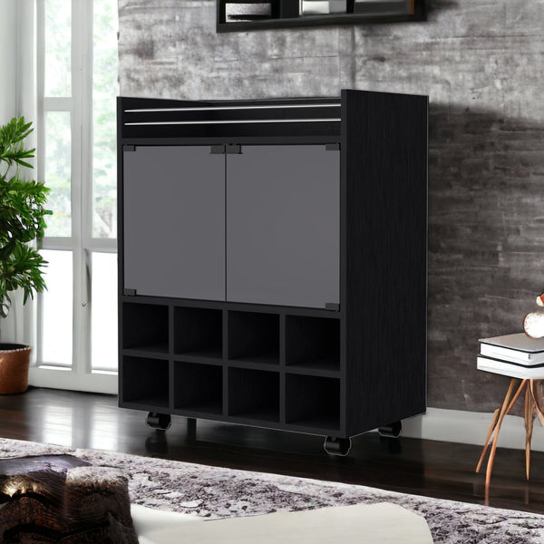 Homeroots Black Rolling Bar Cart With Wine Storage   535117