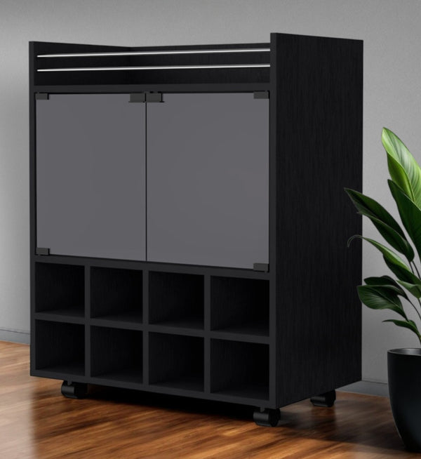 HomeRoots Black Rolling Bar Cart - Modern Wine Storage with Smooth Mobility & Ample Space for Entertaining 535117