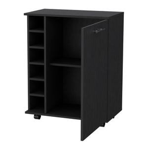 Homeroots Black Rolling Bar Cart With Wine Storage   535119