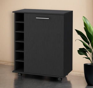 HomeRoots Black Modern Rolling Bar Cart with Wine Storage, Stylish Mobile Beverage Station for Entertaining 535119