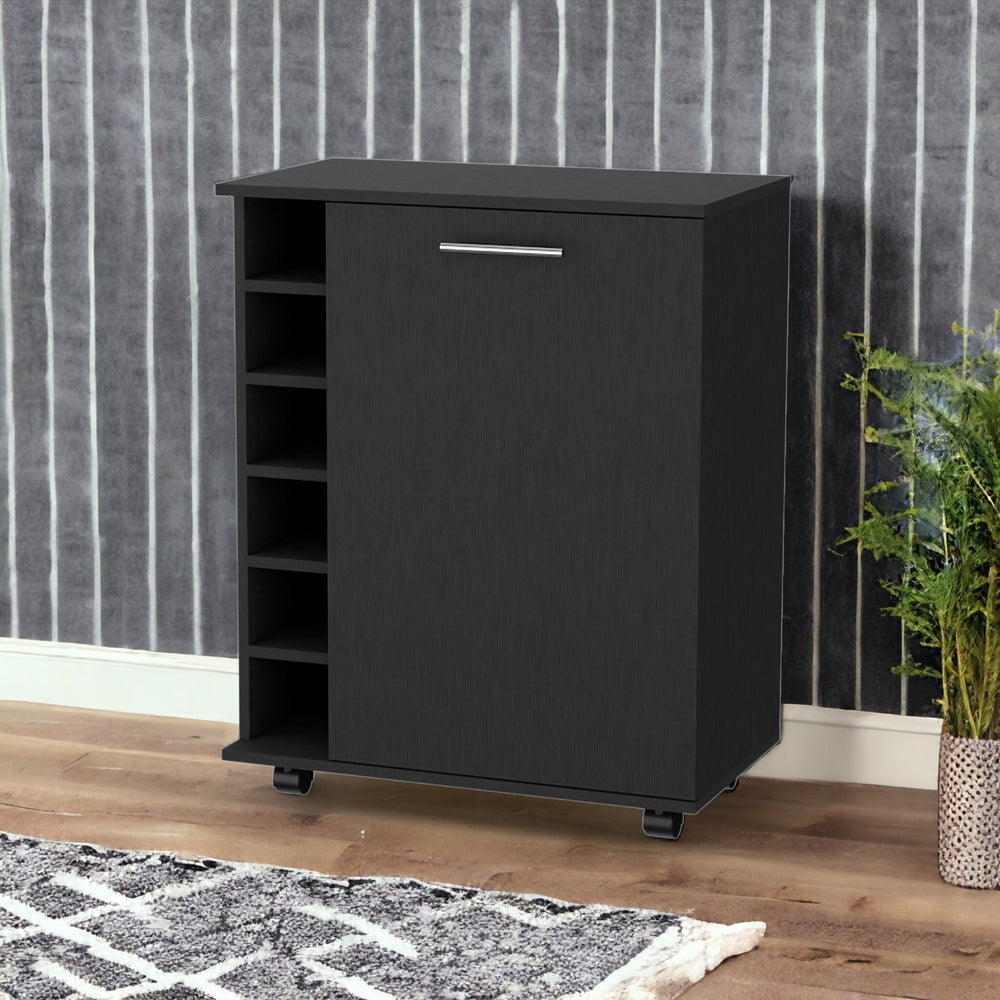 Homeroots Black Rolling Bar Cart With Wine Storage   535119