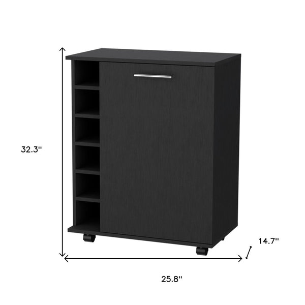 HomeRoots Black Modern Rolling Bar Cart with Wine Storage, Stylish Mobile Beverage Station for Entertaining 535119
