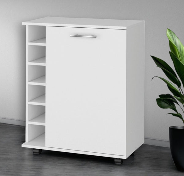HomeRoots White Rolling Bar Cart with Wine Storage - Modern Elegance & Compact Design for Entertaining Anywhere! 535120