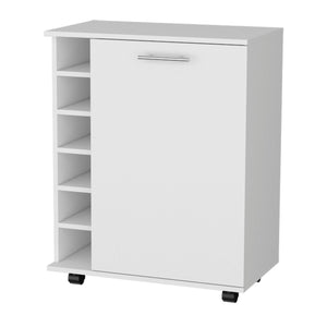 Homeroots White Rolling Bar Cart With Wine Storage   535120