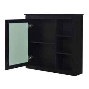 English Elm 30'' Modern Bathroom Vanity with Integrated Mirror Cabinet, Ceramic Sink, 3 Drawers & Ample Storage Black SW000126AAB-1
