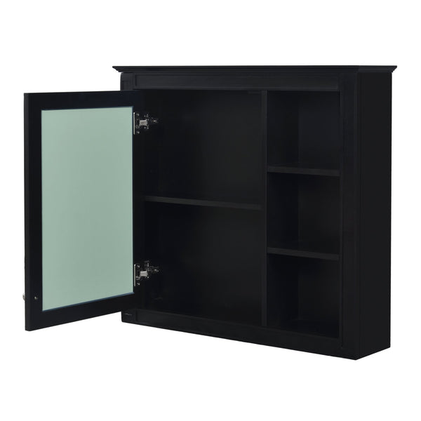 English Elm 30'' Modern Bathroom Vanity with Integrated Mirror Cabinet, Ceramic Sink, 3 Drawers & Ample Storage Black SW000126AAB-1