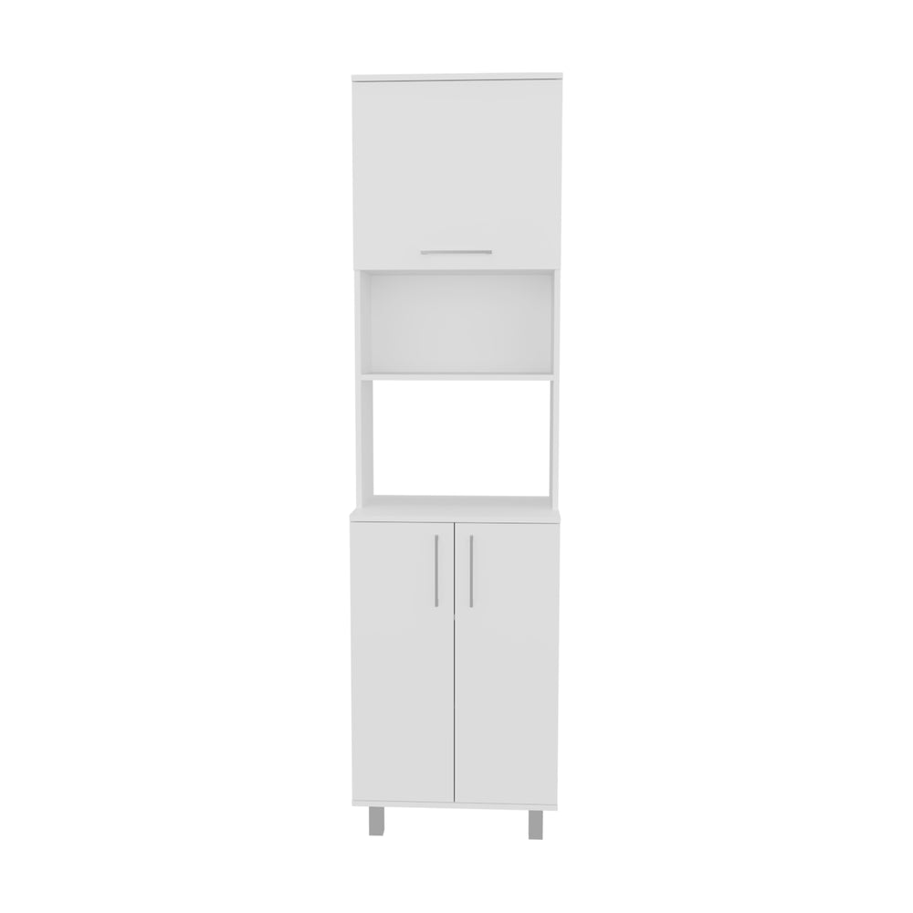 English Elm Bombona 80" High Double Cabinet Pantry with Six Shelves, Hutch Gas-Spring Door, White MDF Storage B070S00357