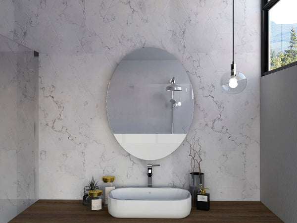 HomeRoots 31" Clear Oval Frameless Bathroom Vanity Mirror - Elegant, Light-Enhancing Design for Any Space 535124