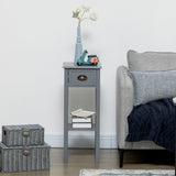 English Elm Homcom 2-Tier Side Table With Drawer, Narrow End Table With Bottom Shelf, For Living Room Or Bedroom, Gray