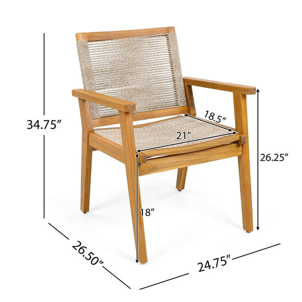 English Elm Outdoor Acacia Wood Dining Chairs with Woven Rope Seats for Patio or Terrace Set 2 N779P355695B