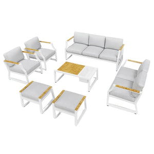 Seven Piece Outdoor Metal Patio Conversation Set with Side Table for Stylish Backyard Seating