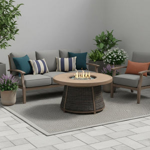 HomeRoots 50000 BTU Elegant 42" Brown Aluminum & Rattan Propane Fire Pit Table with Protective Cover Included 535139