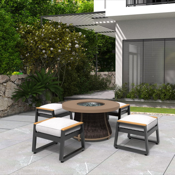 HomeRoots 50000 BTU Elegant 42" Brown Aluminum & Rattan Propane Fire Pit Table with Protective Cover Included 535139