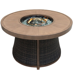 HomeRoots 50000 BTU Elegant 42" Brown Aluminum & Rattan Propane Fire Pit Table with Protective Cover Included 535139