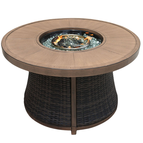 HomeRoots 50000 BTU Elegant 42" Brown Aluminum & Rattan Propane Fire Pit Table with Protective Cover Included 535139