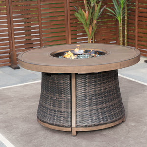 HomeRoots 50000 BTU Elegant 42" Brown Aluminum & Rattan Propane Fire Pit Table with Protective Cover Included 535139