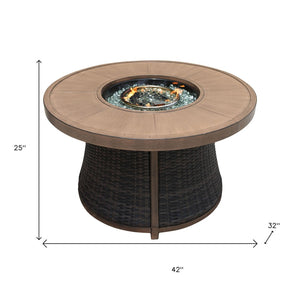 HomeRoots 50000 BTU Elegant 42" Brown Aluminum & Rattan Propane Fire Pit Table with Protective Cover Included 535139