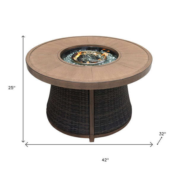 HomeRoots 50000 BTU Elegant 42" Brown Aluminum & Rattan Propane Fire Pit Table with Protective Cover Included 535139