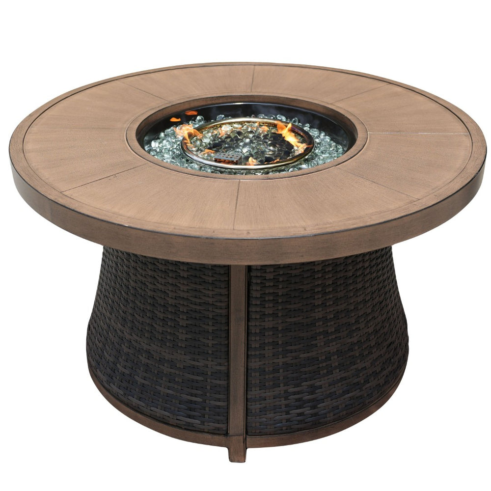 HomeRoots 50000 BTU Elegant 42" Brown Aluminum & Rattan Propane Fire Pit Table with Protective Cover Included 535139