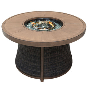 HomeRoots 50000 BTU Elegant 42" Brown Aluminum & Rattan Propane Fire Pit Table with Protective Cover Included 535139