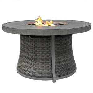 HomeRoots 50000 BTU Round Propane Fire Pit Table - Elegant Gray Aluminum & Rattan Design with Cover Included 535140