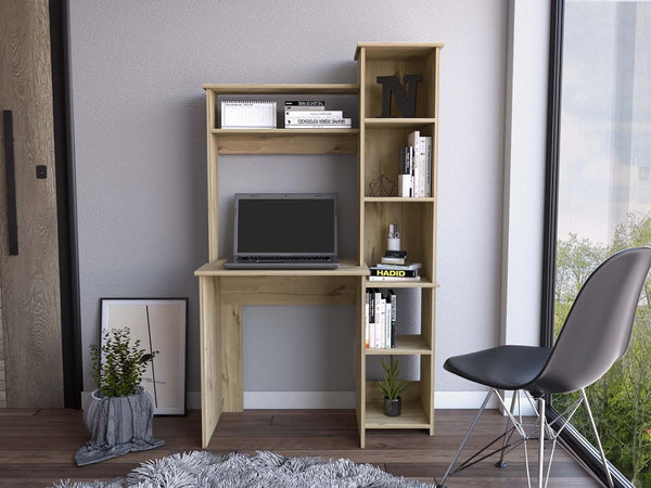 HomeRoots 39" Oak Wood Writing Desk & Bookshelf Set - Stylish, Durable, Organized Workspace for Home Office Use 535143