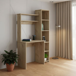 HomeRoots 39" Oak Wood Writing Desk & Bookshelf Set - Stylish, Durable, Organized Workspace for Home Office Use 535143