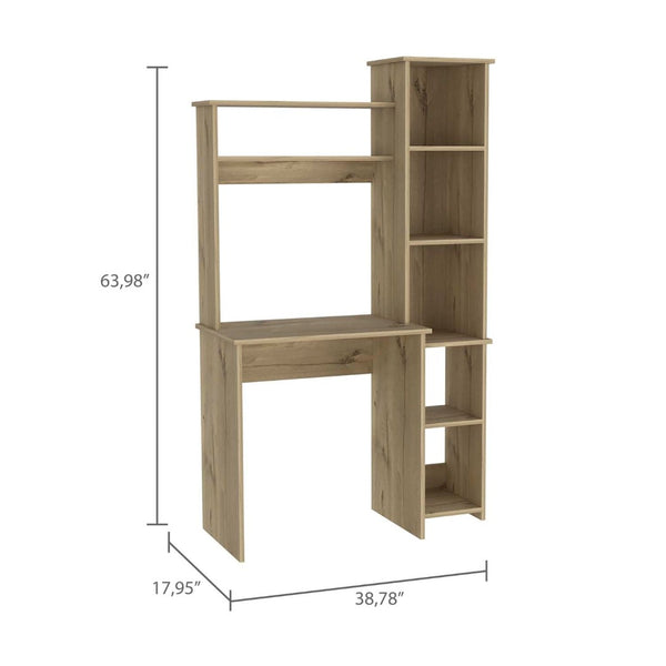 HomeRoots 39" Oak Wood Writing Desk & Bookshelf Set - Stylish, Durable, Organized Workspace for Home Office Use 535143