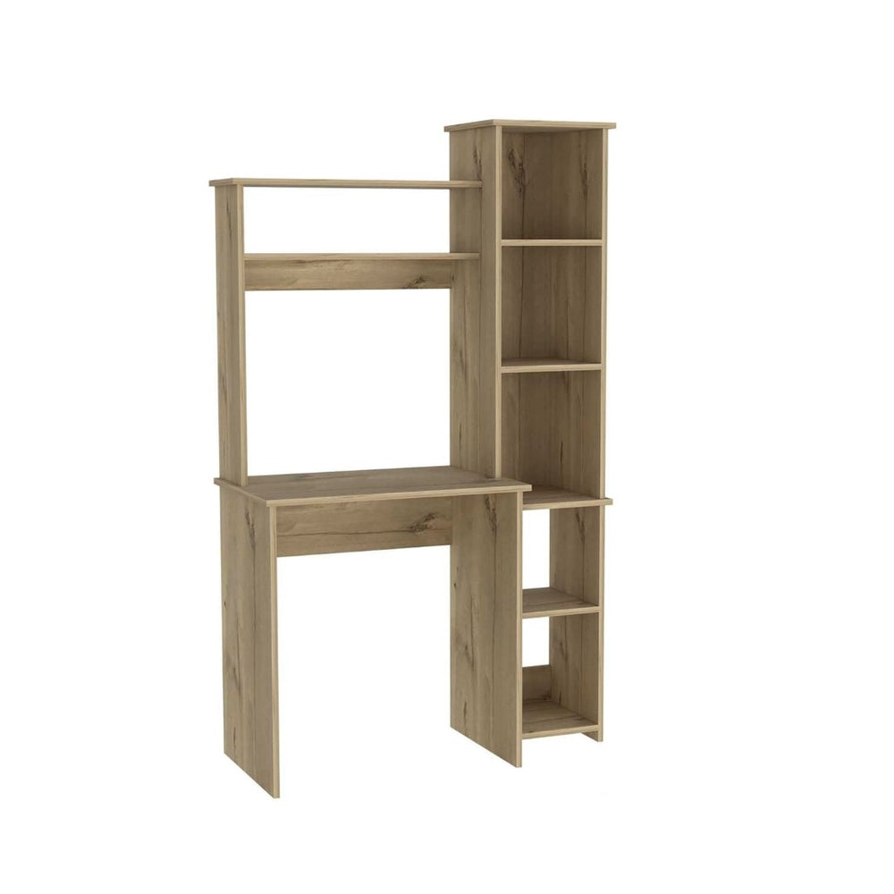 HomeRoots 39" Oak Wood Writing Desk & Bookshelf Set - Stylish, Durable, Organized Workspace for Home Office Use 535143