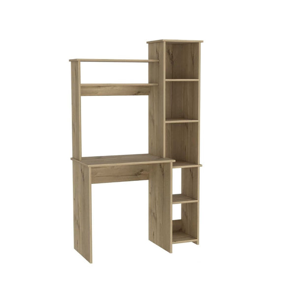 HomeRoots 39" Oak Wood Writing Desk & Bookshelf Set - Stylish, Durable, Organized Workspace for Home Office Use 535143