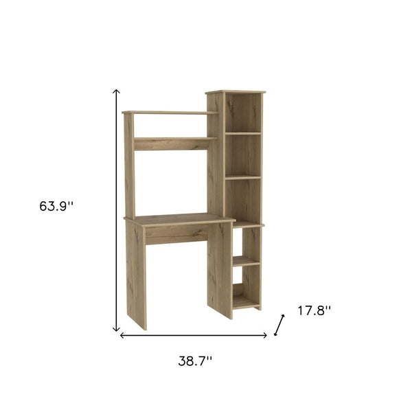 HomeRoots 39" Oak Wood Writing Desk & Bookshelf Set - Stylish, Durable, Organized Workspace for Home Office Use 535143