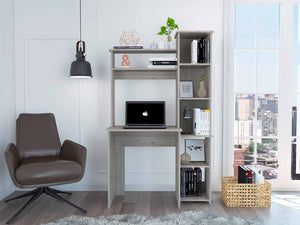 HomeRoots 39" Light Gray Wood Writing Desk & Bookshelf Set - Stylish Workspace Solution for Home Office & Decor 535145