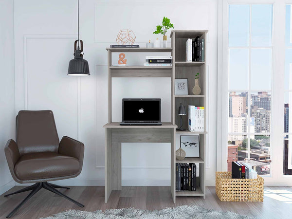 HomeRoots 39" Light Gray Wood Writing Desk & Bookshelf Set - Stylish Workspace Solution for Home Office & Decor 535145