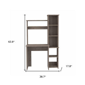HomeRoots 39" Light Gray Wood Writing Desk & Bookshelf Set - Stylish Workspace Solution for Home Office & Decor 535145
