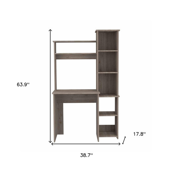 HomeRoots 39" Light Gray Wood Writing Desk & Bookshelf Set - Stylish Workspace Solution for Home Office & Decor 535145