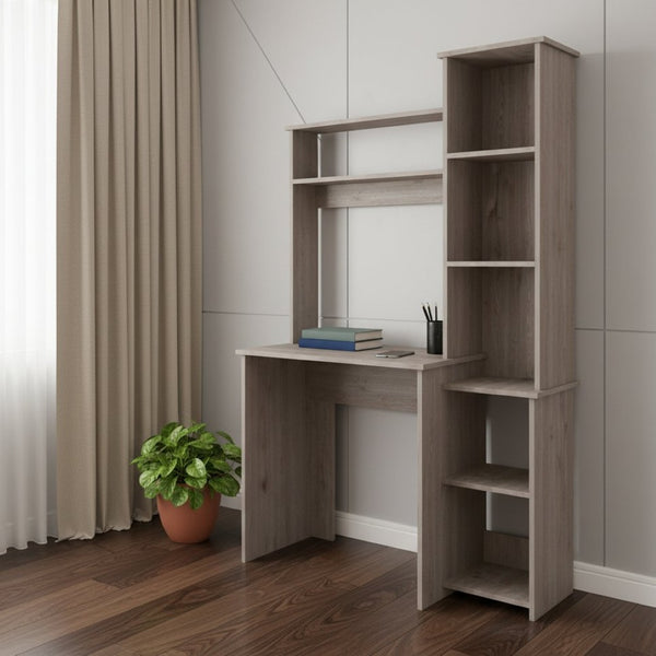 HomeRoots 39" Light Gray Wood Writing Desk & Bookshelf Set - Stylish Workspace Solution for Home Office & Decor 535145