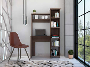 HomeRoots 39" Dark Brown Wood Writing Desk and Bookshelf Set - Stylish Workspace Solution with Open Shelving 535146