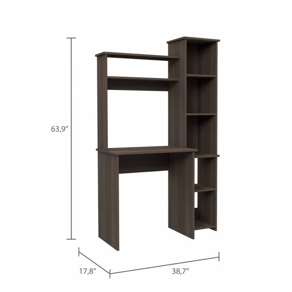 HomeRoots 39" Dark Brown Wood Writing Desk and Bookshelf Set - Stylish Workspace Solution with Open Shelving 535146