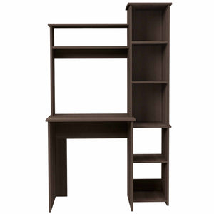 HomeRoots 39" Dark Brown Wood Writing Desk and Bookshelf Set - Stylish Workspace Solution with Open Shelving 535146
