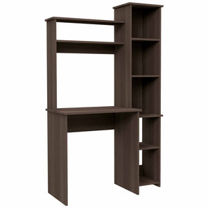 HomeRoots 39" Dark Brown Wood Writing Desk and Bookshelf Set - Stylish Workspace Solution with Open Shelving 535146