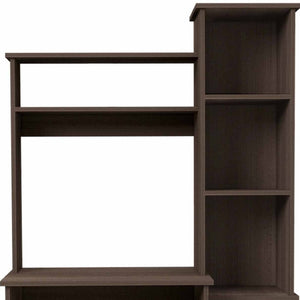 HomeRoots 39" Dark Brown Wood Writing Desk and Bookshelf Set - Stylish Workspace Solution with Open Shelving 535146