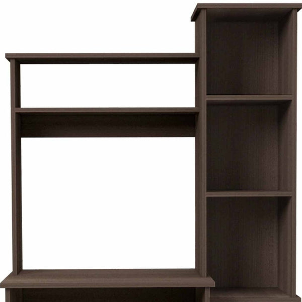 HomeRoots 39" Dark Brown Wood Writing Desk and Bookshelf Set - Stylish Workspace Solution with Open Shelving 535146