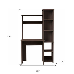 HomeRoots 39" Dark Brown Wood Writing Desk and Bookshelf Set - Stylish Workspace Solution with Open Shelving 535146
