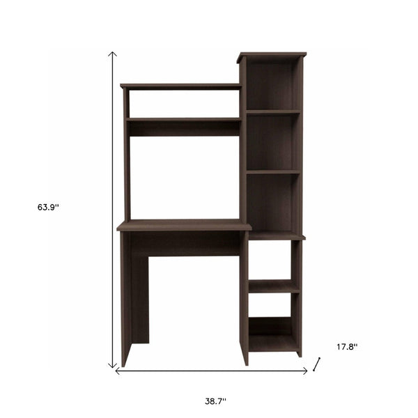 HomeRoots 39" Dark Brown Wood Writing Desk and Bookshelf Set - Stylish Workspace Solution with Open Shelving 535146