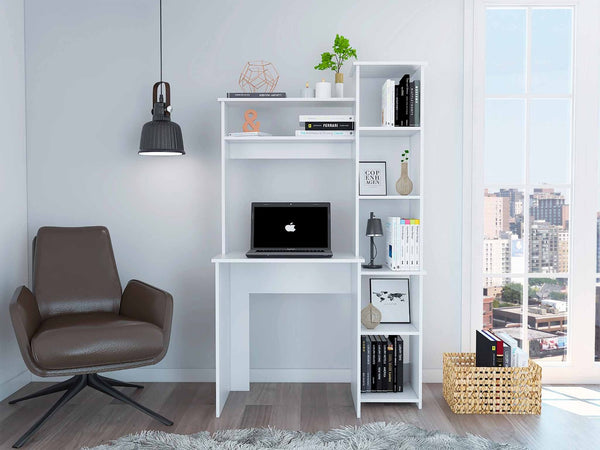 HomeRoots 39" White Wood Writing Desk and Bookshelf Set – Timeless Style, Spacious Storage, Perfect for Home Office 535147