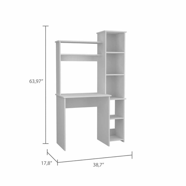 HomeRoots 39" White Wood Writing Desk and Bookshelf Set – Timeless Style, Spacious Storage, Perfect for Home Office 535147