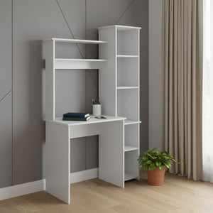 HomeRoots 39" White Wood Writing Desk and Bookshelf Set – Timeless Style, Spacious Storage, Perfect for Home Office 535147